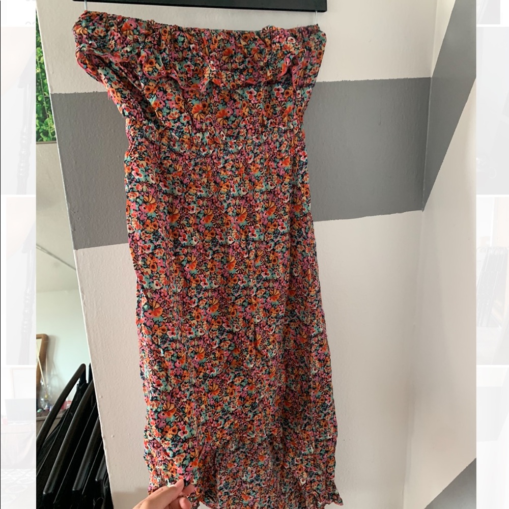 Off the shoulder high low midi floral dress